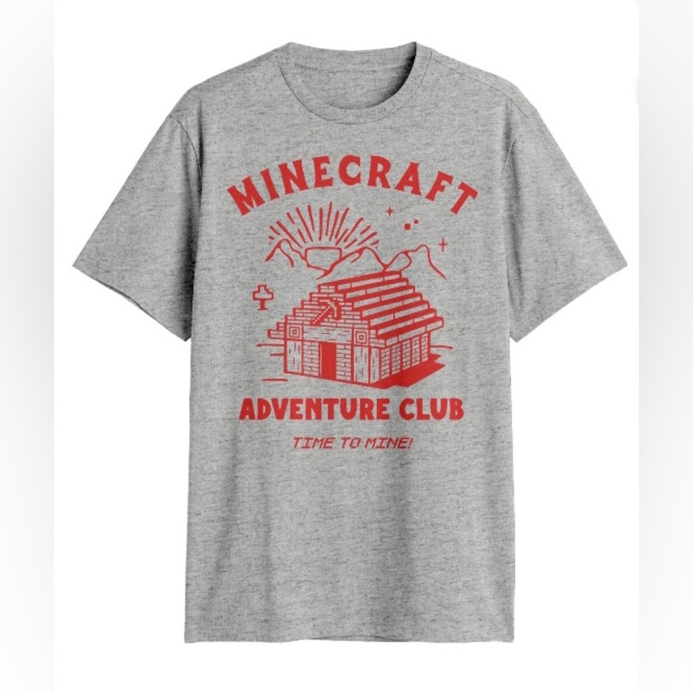 New MINECRAFT Gray Graphic Cotton TEE  Crew Neck T-Shirt Short sleeve Mens L NWT